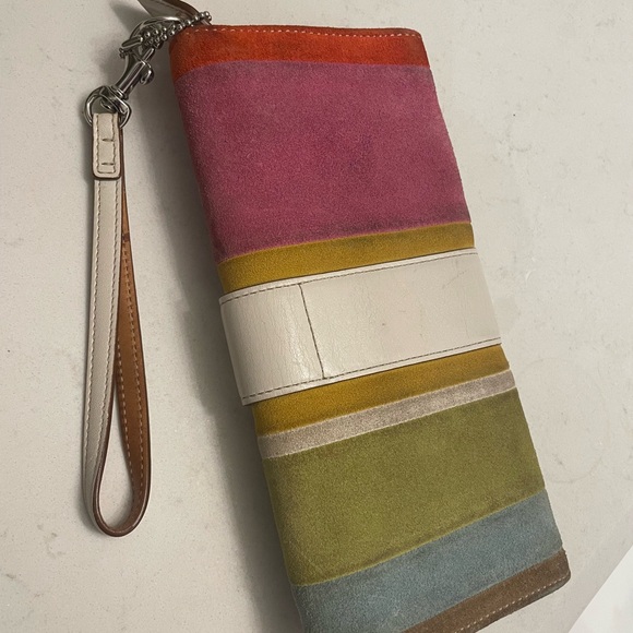 Coach suede multi coloured wristlet handbag wallet - Picture 5 of 5